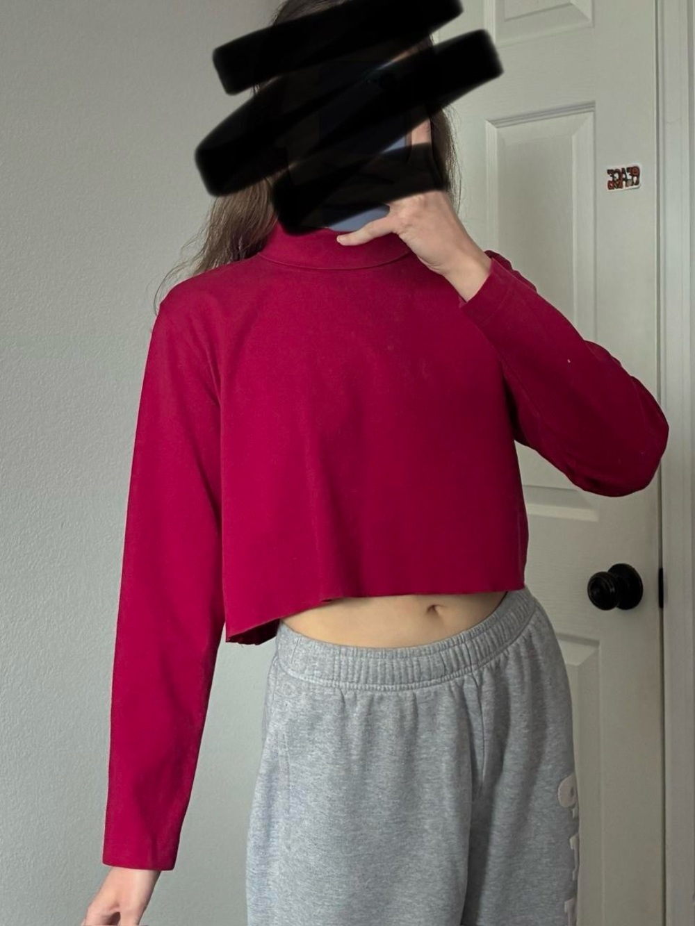 Land’s End raspberry red crop turtleneck sweater